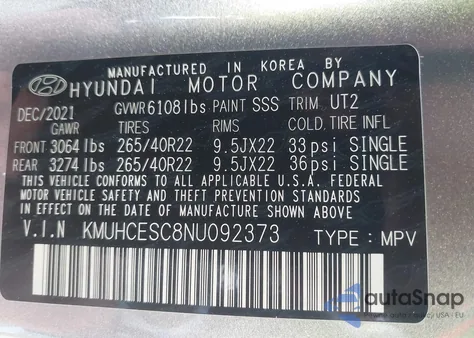 2022 Genesis Gv80 3.5T Awd z USA, uszkodzony, nr VIN KMUHCESC8NU092373